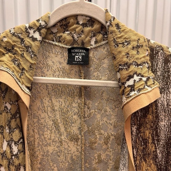 Animal Print Fringe Cardigan Sweater Sz M Faux Suede Piping Italian Boho Western - Picture 14 of 14